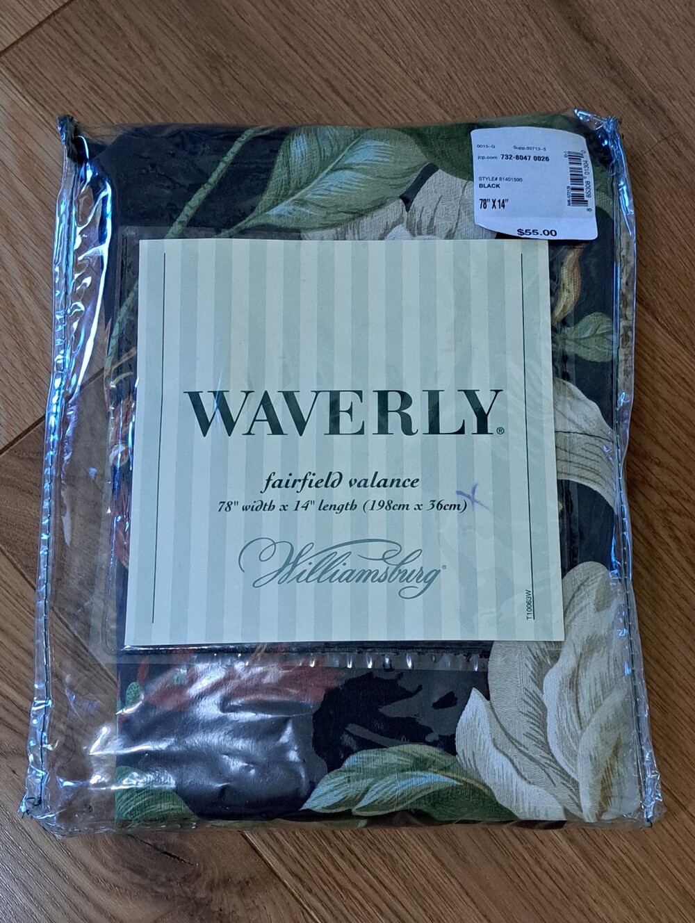 WAVERLY Williamsburg Fairfield Valance Garden Images Black 78" x 14"